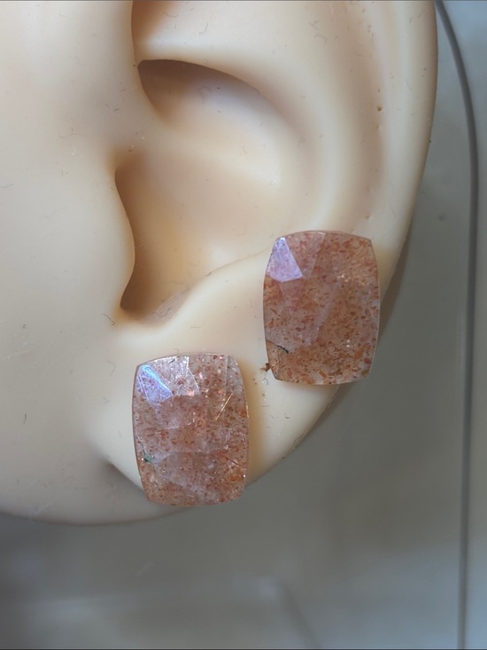 Jewelry - 925 Genuine Faceted Sunstone Stud Earrings Sterling Silver